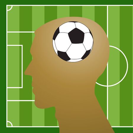 Man head silhouette with a soccer ball inside.のイラスト素材