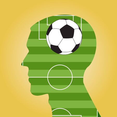 Man head silhouette with a soccer ball inside.のイラスト素材
