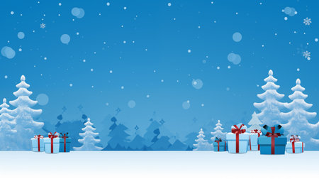 Christmas tree with gift boxes on blue background generative aiの素材