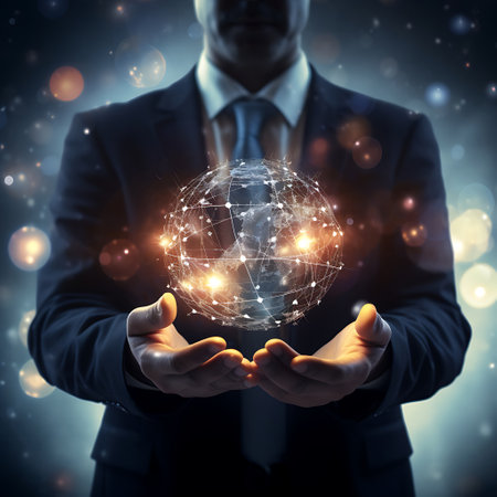 businessman holding Global network connections. Big data analytics and business intelligence concept. Generative Aiの素材