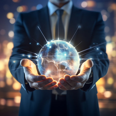 businessman holding Global network connection. Big data analytics and business intelligence concept. Generative Aiの素材