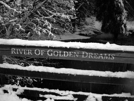 River of golden dreams bridge after a snow stormの写真素材