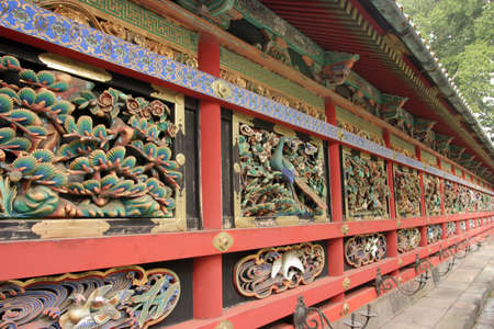 Wall of Japanese Shinto Buddhist Temple in Nikko Japanの写真素材