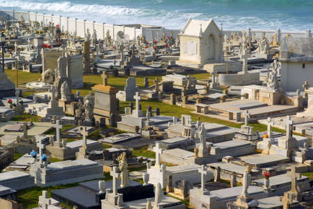 Old San Juan graveyard with chapel by the sea horizontalの写真素材