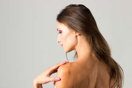 Sexy beautiful woman back. Posing,の写真素材