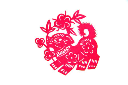 beautiful Chinese Zodiac paper cut with isolated white backgroundの写真素材