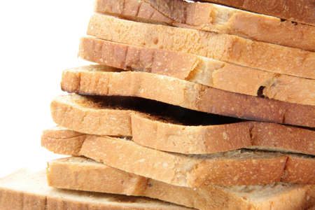 delicious bread in pieces on white background