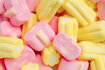 many delicious and colourful cotton candyの写真素材