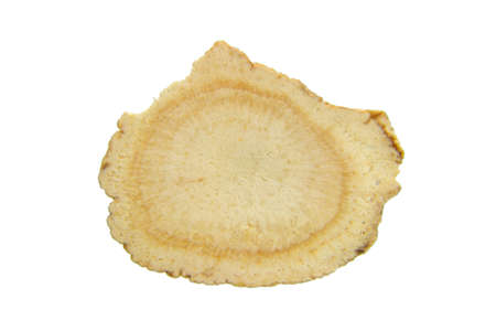 close up of sliced American ginseng isolated on the white background