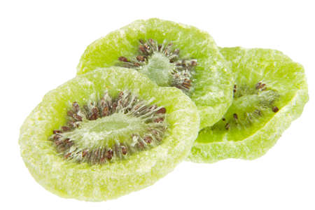 close up of dried kiwi fruit isolated on the white backgroundの写真素材