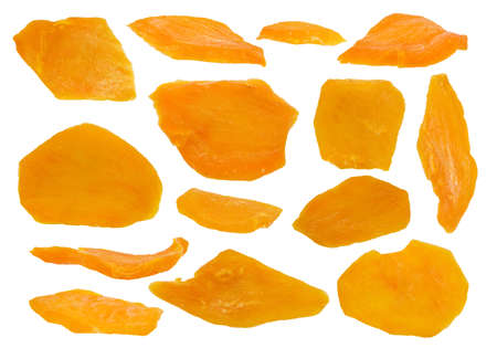 collection of dried sweet potato candy isolated on white backgroundの写真素材