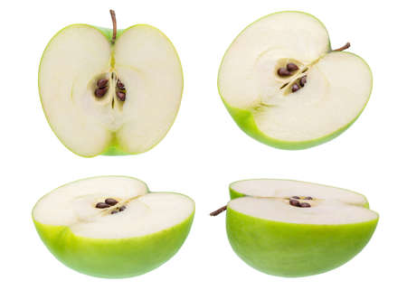 The Set of Prefect Cleaned Green Apple Isolated on White Background in Full Depth of Field.の写真素材