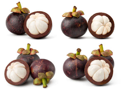 A Set of Fresh Mangosteen Isolated on White Backgroundの写真素材