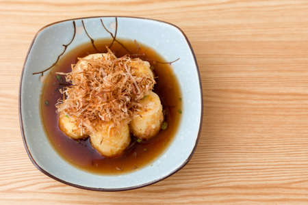 The View of Delicious Japanese Food Fried Tofu on the Table.の写真素材