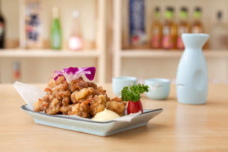 The View of Delicious Japanese Food Fried Chicken on the Table.の写真素材