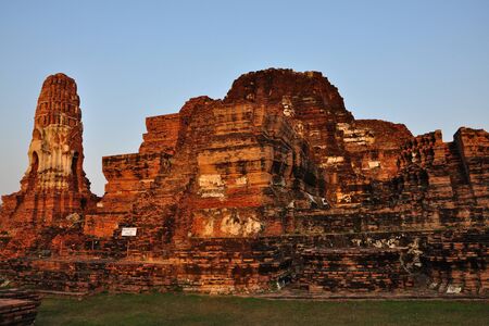 Ruined ancient pagoda at Ayutthaya Historic Site, Thailandの写真素材