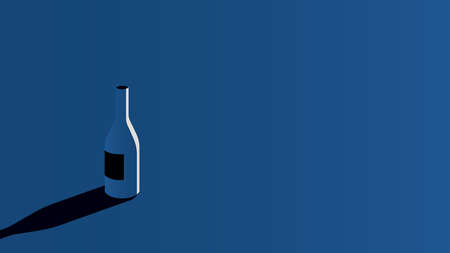 Wine bottle with shadow in minimal style in trendy classic blue color.のイラスト素材