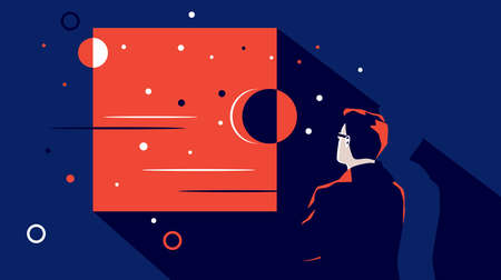 Concept scientist observes outer space or thinks or this is some kind of experiment and innovationのイラスト素材