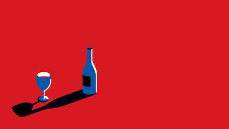 Bottle and glass with red wine in a minimal style.のイラスト素材