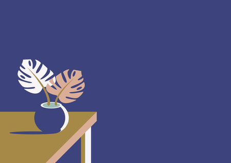 Pot with leaves on the table in minimal art deco style.のイラスト素材