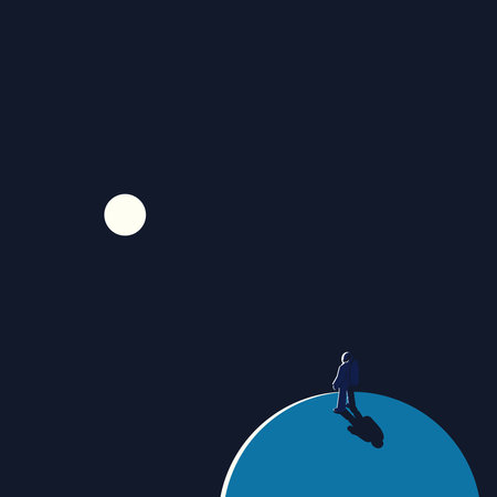 The astronaut is looking into space at the sun or planet in a minimalistic style.のイラスト素材