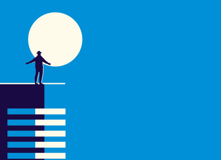 A man standing by the light of the moonのイラスト素材