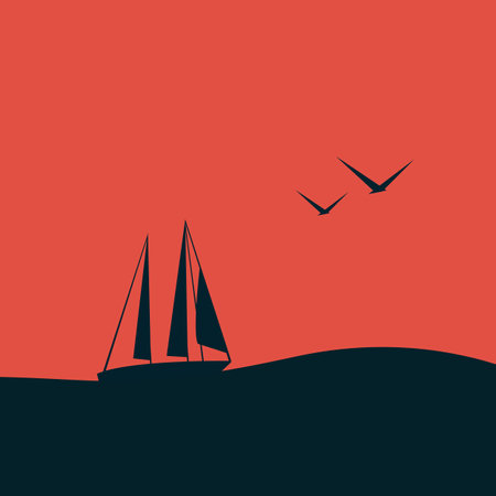 A yacht or boat sails on the seaのイラスト素材
