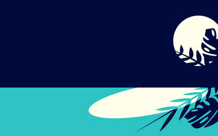 Moon and leaves against the backdrop of moonlight at night.のイラスト素材