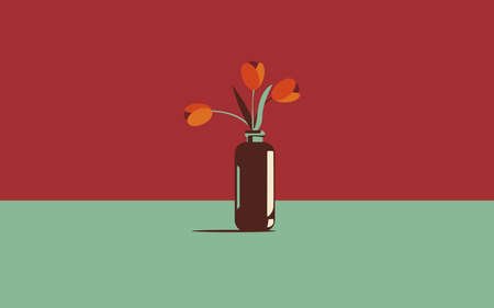 Vase with flowers tulips on the table in a minimalist style.のイラスト素材