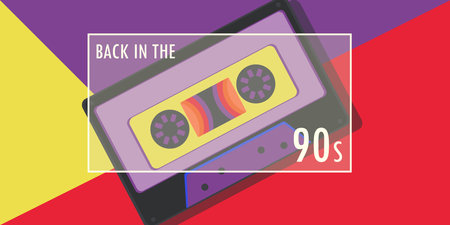 Retro audio cassette on a colored background. Back to the 90s concept.のイラスト素材