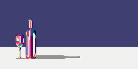 Vector illustration colorful bright bottle of wine and a glass of wine or alcoholic drink.のイラスト素材