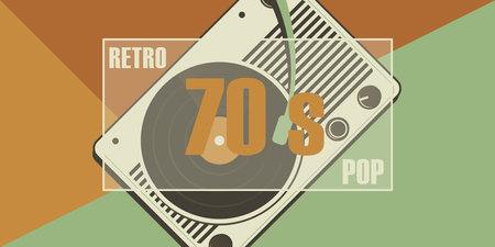 Tape recorder for playing vinyl records retro background. 70s concept.のイラスト素材
