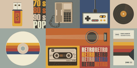 Various old-fashioned items on a retro background. Concept retro or vintage background.のイラスト素材