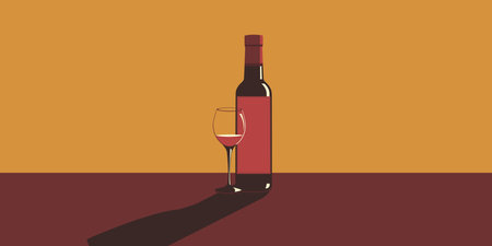 Illustration of a bottle of wine and a glass of wine in retro style.のイラスト素材
