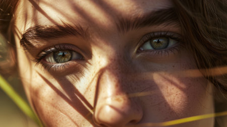 Portrait of a beautiful young woman with freckles in summer close-up. The concept of relaxation, beauty and enjoyment of life. Lifestyle.の素材