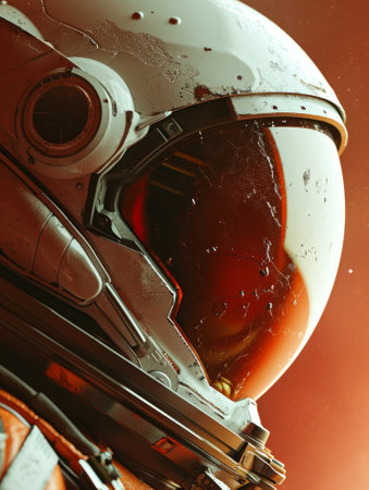 A close-up portrait of astronaut in a protective suit. An expedition to a planet in the solar system. The concept of open space exploration.の素材