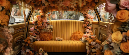 The car is covered with flowers. In a retro rococo style.の素材