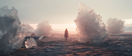 An illustration of a surreal fantasy world with lots of crystals.の素材