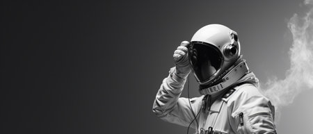 Stylish portrait of an astronaut in a suit in monochrome.の素材