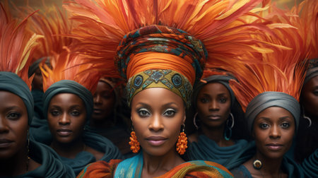 A group of women of African or African-American appearance in colorful clothes together.の素材