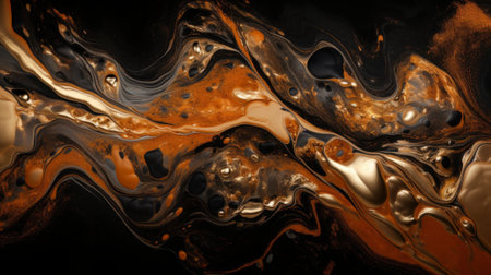 Abstract background painted with oil paints in trendy dark yellow-orange, gold and black colors.の素材