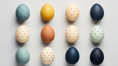 A composition of colorful festive Easter eggs.の素材
