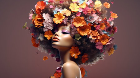 A close-up portrait of a beautiful young woman with flowers in her hair.の素材