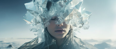 Portrait of a woman with crystals around her head. Surrealism.の素材