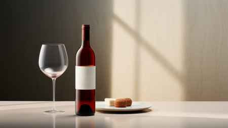 Still life an elegant bottle of red wine and a wine glass next to itの素材