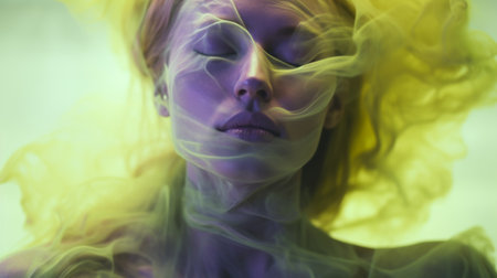 A woman enveloped by ethereal liquid smoke.の素材