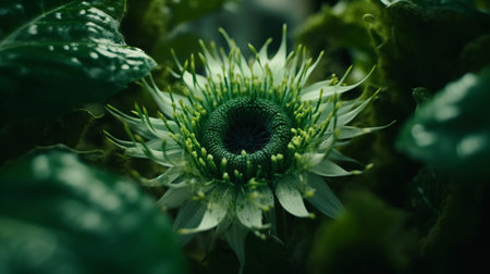 Macro green tropical flower. Completely green background.の素材