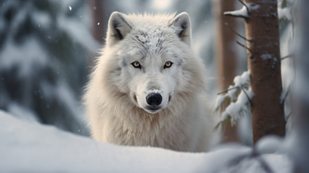 Close-up of a white wolf in the wild.の素材