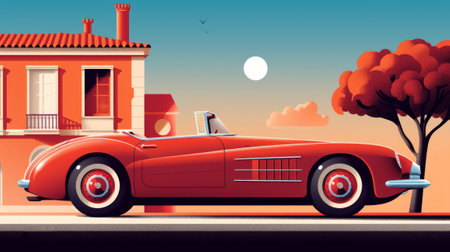 A retro-style illustration of an old-fashioned car.の素材