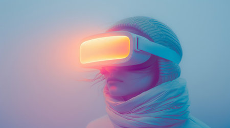 A woman wearing virtual reality glasses. Modern technology concept.の素材